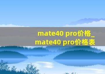 mate40 pro价格_mate40 pro价格表